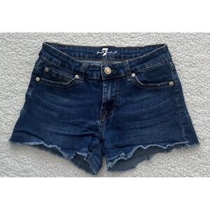Girls Seven 7 For All Mankind Denim Cutoff Jean Shorts Size 12 Blue Frayed Hem